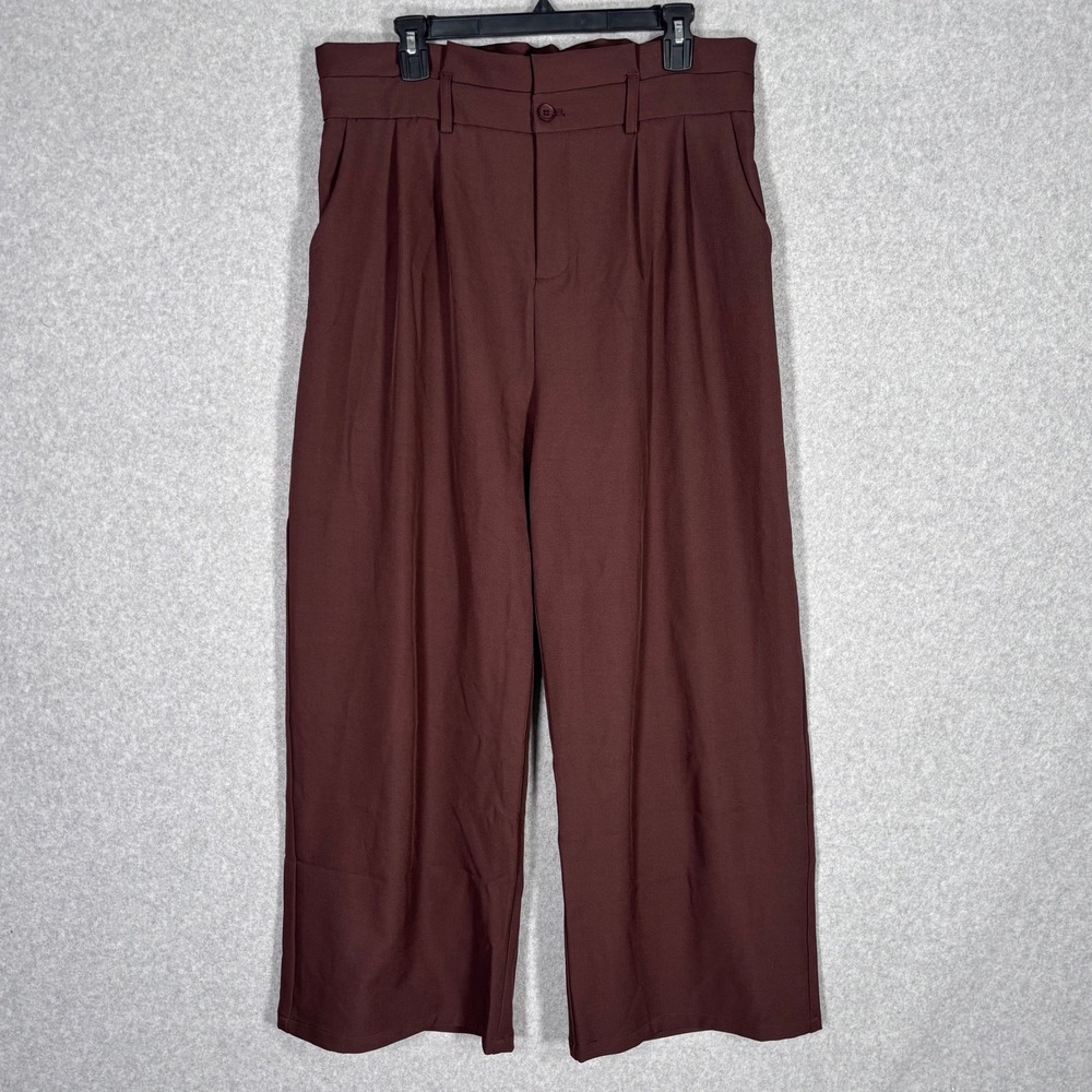 Willit Wide Leg Pleated Trouser Pants XL Brown Neutral Minimalist Comfort Career